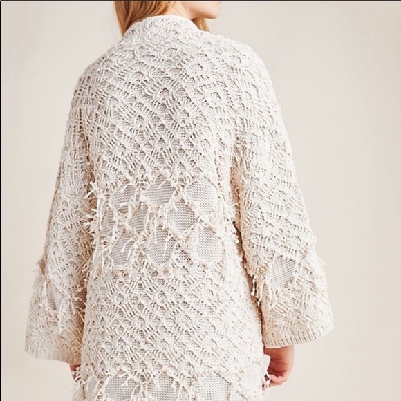 Anthropologie Akemi Kin Cream Ione Textured Tassel Oversized Cardigan Sweater OS - Picture 3 of 8